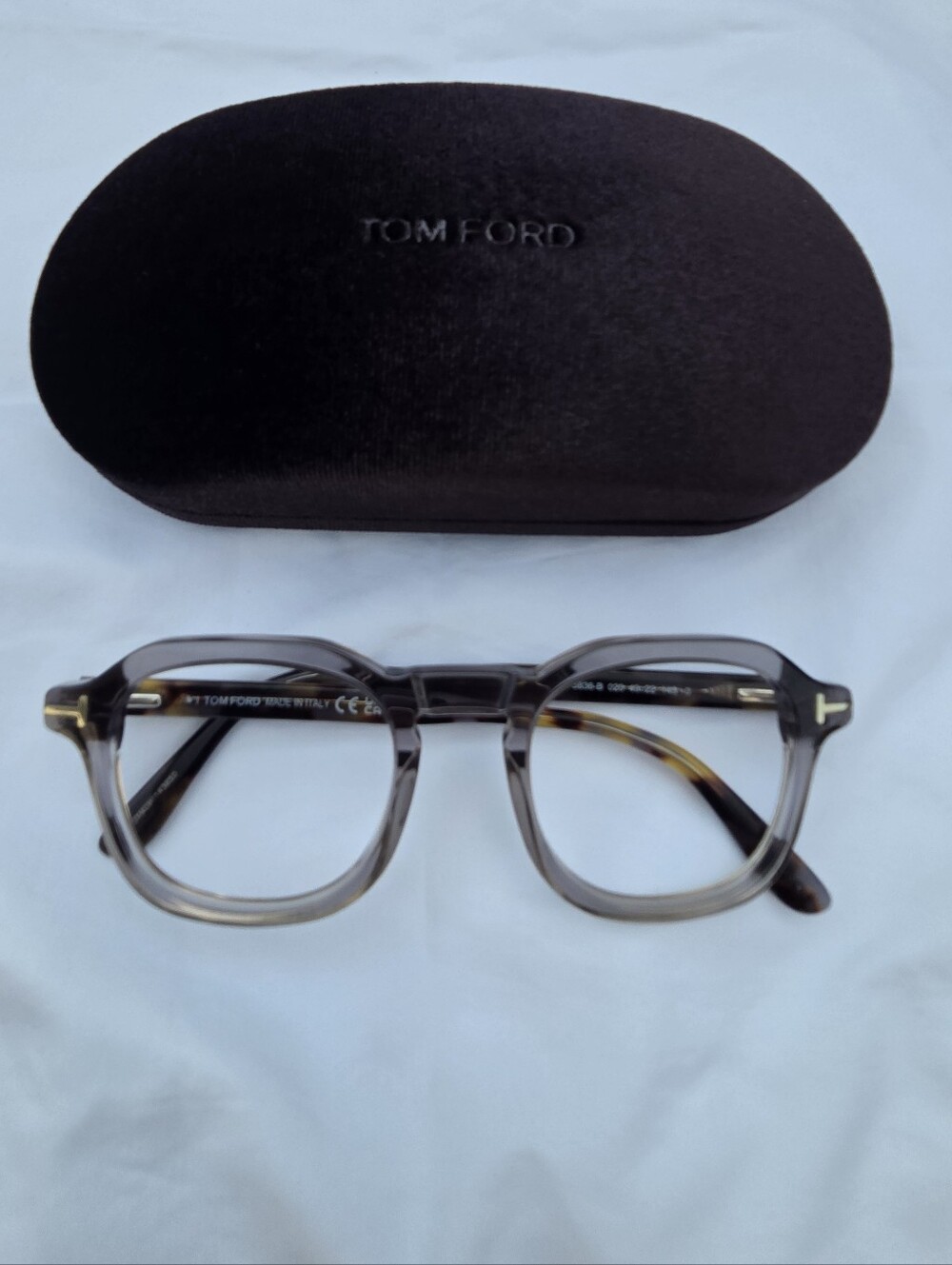 Tom Ford Clear Gray and Brown Round Optical Glasses with Black Case